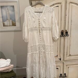 Elegant White Lace Bohemian Dress